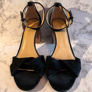 Talbot's Sandal  Size 8 Beatrice Black‎ Suede Stacked Heel Ankle Strap